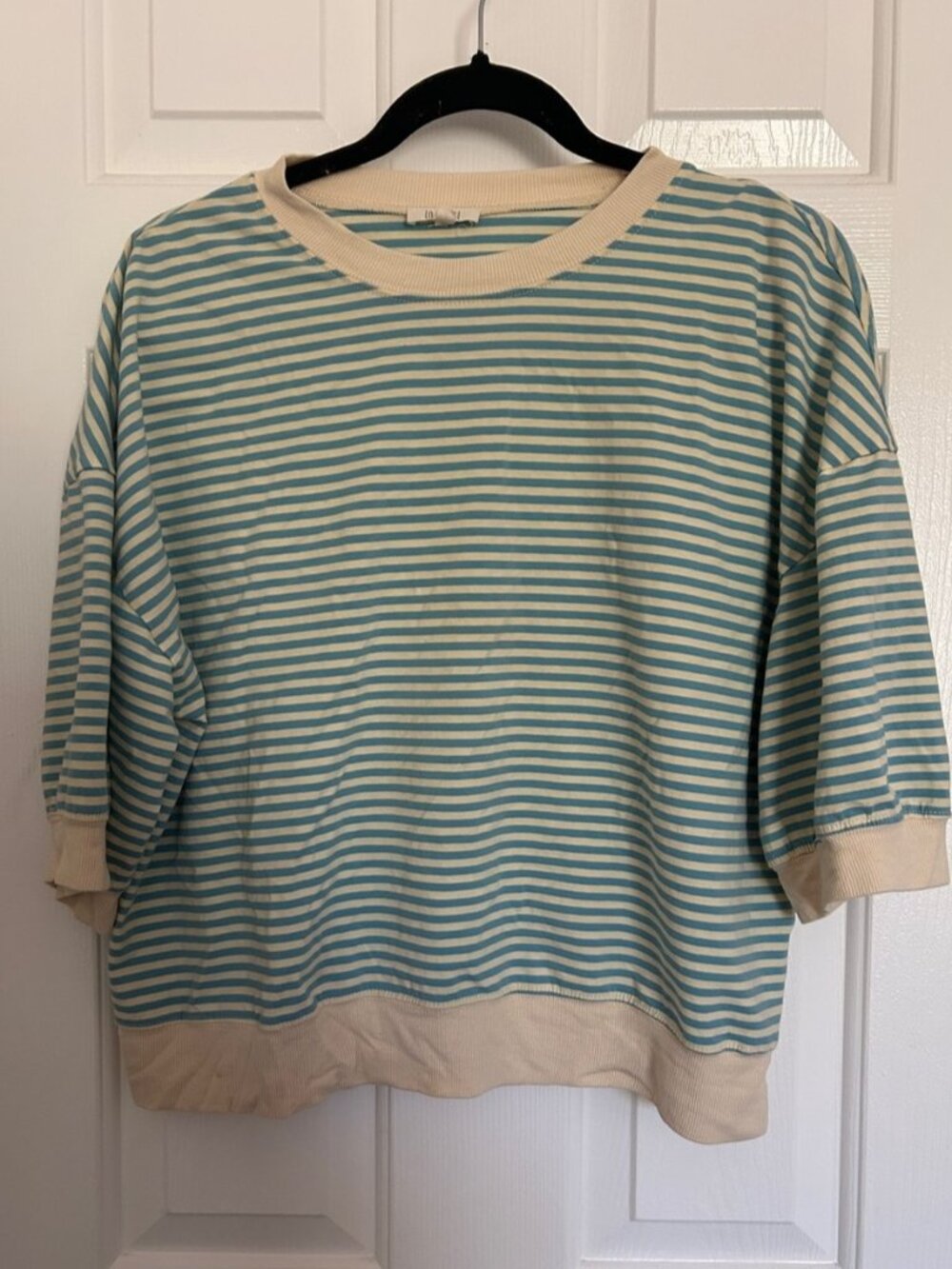 Cream and Blue Striped Top